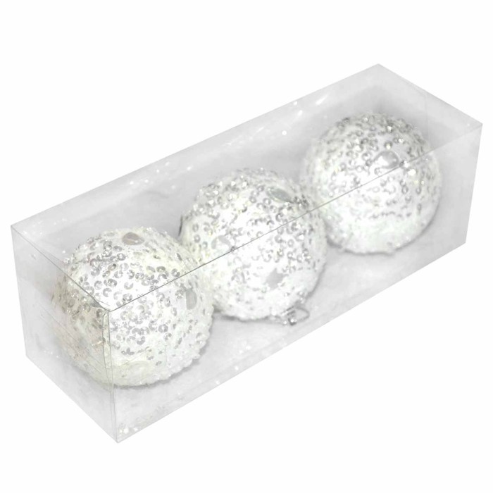 Украшение новогоднее шары белые в стразах 3шт