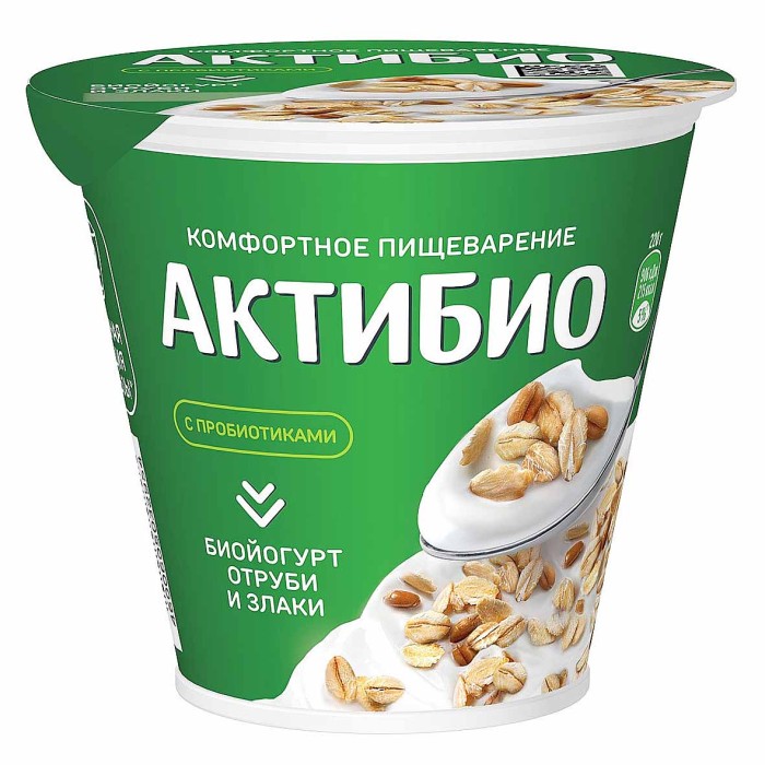 Биойогурт Актибио натуральный отруби и злаки 2,9% 220гр пэт