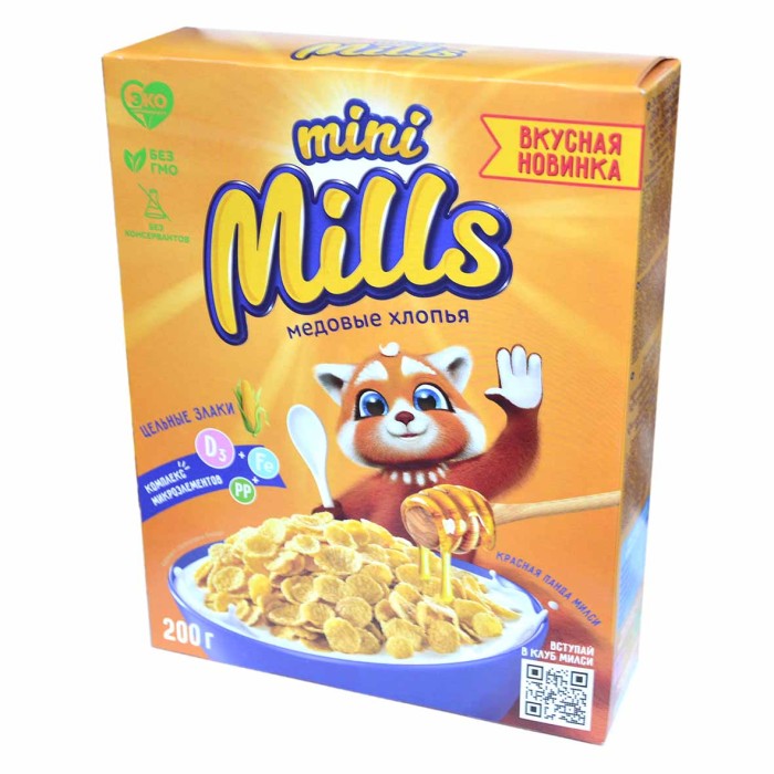 Хлопья кукурузные Mini Mills медовые 200гр к/у