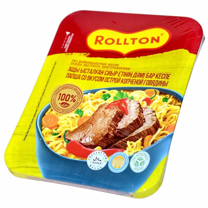 Лапша Роллтон говядина копченая острая 90гр лоток