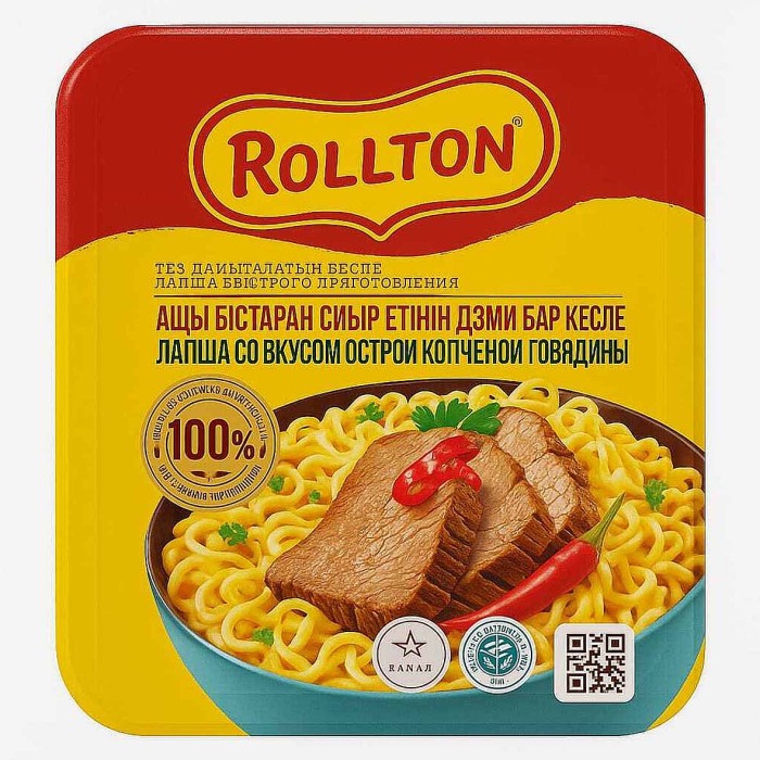 Лапша Роллтон говядина копченая острая 90гр лоток