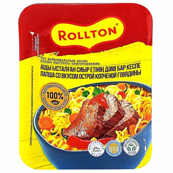 Лапша Роллтон говядина копченая острая 90гр лоток