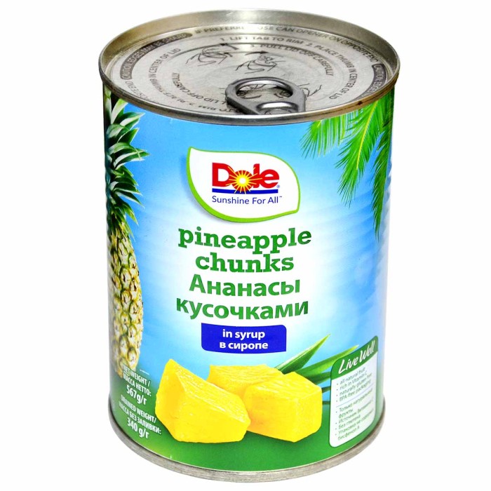 Ананасы Dole кусочками в сиропе 567гр ж/б