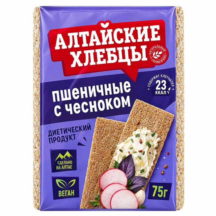 Хлебцы Алтайские пшеничные с чесноком 75гр м/у