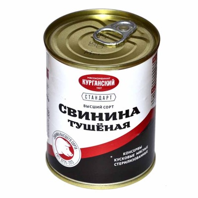 Свинина тушеная Стандарт в/с 338гр ж/б ключ этикет
