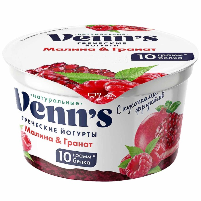 Йогурт Venns греческий малина-гранат 0,1% 130гр пэт