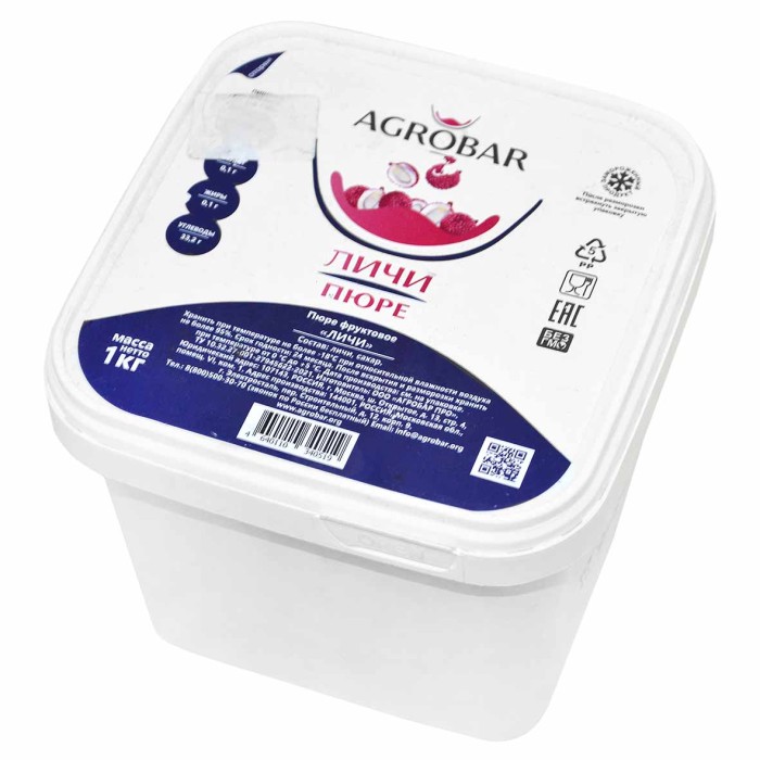 Пюре AGROBAR фруктовое личи св/м 1кг пэт