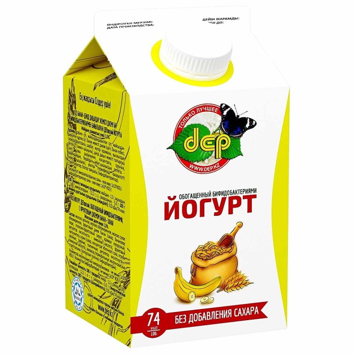 Йогурт питьевой ДЕП Банан-злаки 2,5% 500гр т/п