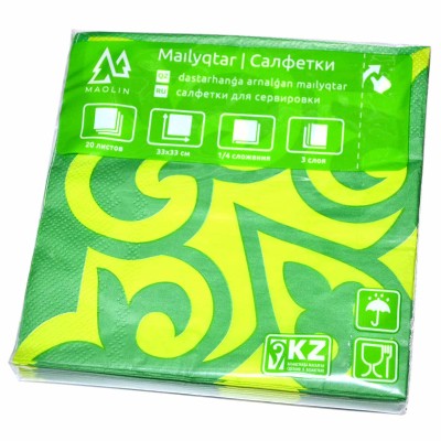 Салфетка Маолин орнамент зеленый двухслойная  20шт м/у