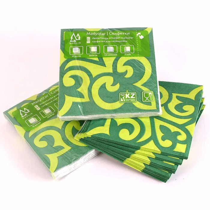 Салфетка Маолин орнамент зеленый двухслойная  20шт м/у