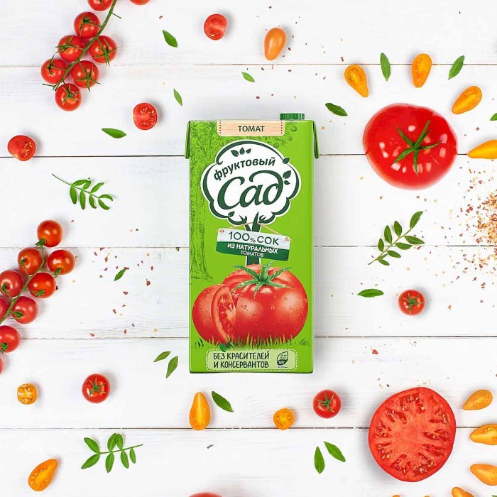Сок Фруктовый сад томатный с сахаром и солью для детского питания с мякотью, восстанов 1,93л т/п