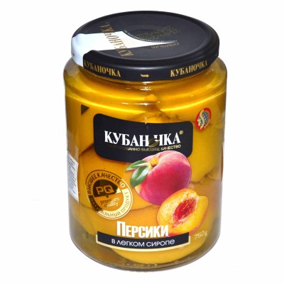 Персики Кубаночка в легком сиропе 750гр ст/б