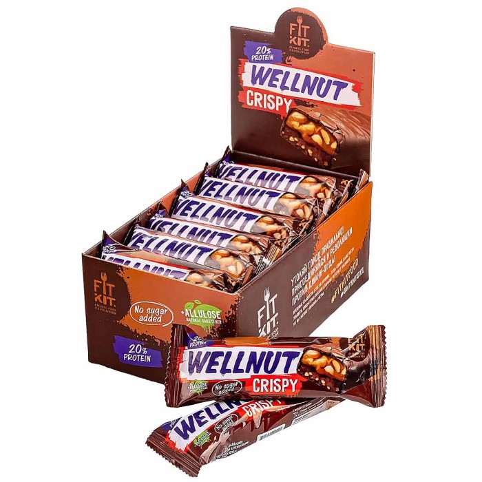 Батончик глазированный Wellnut crispy арахис-карамель 45гр м/у