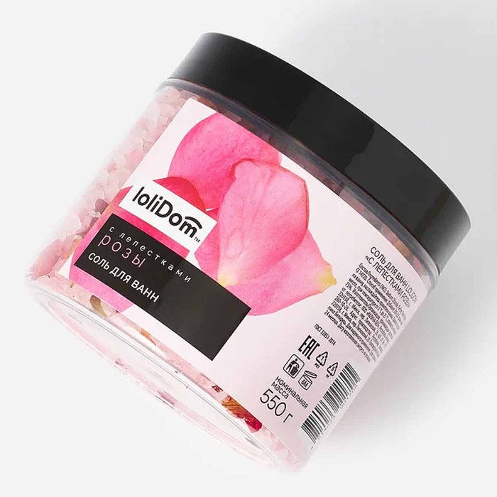 Соль для ванн Lolidom) с лепестками розы 550гр пэт