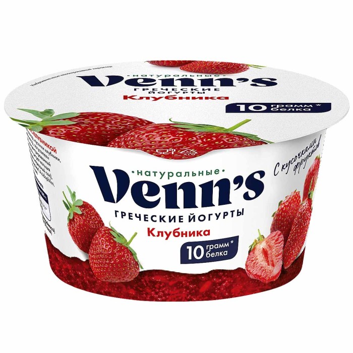 Йогурт Venns греческий клубника 0,1% 130гр пэт