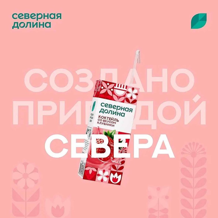 Коктейль молочный Северная Долина со вкусом клубники 2,5% 200мл т/п