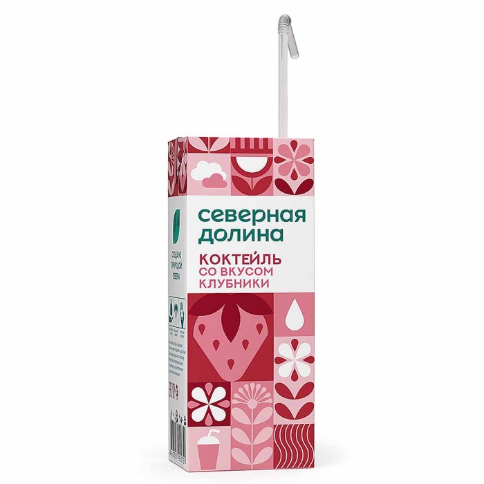 Коктейль молочный Северная Долина со вкусом клубники 2,5% 200мл т/п