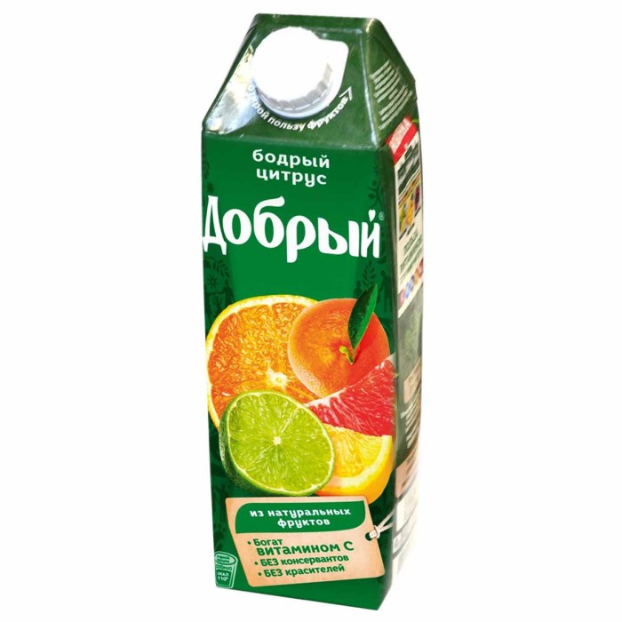Сок Добрый яблоко,апельсин,мандарин,грейпфрут,лимон,лайм 1л т/п