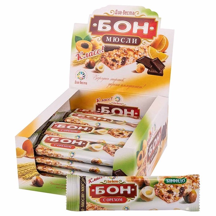 Батончик-мюсли Бон с орехом 30гр м/у