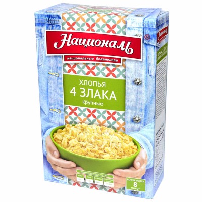 Хлопья Националь 4 злака крупные 400гр к/у