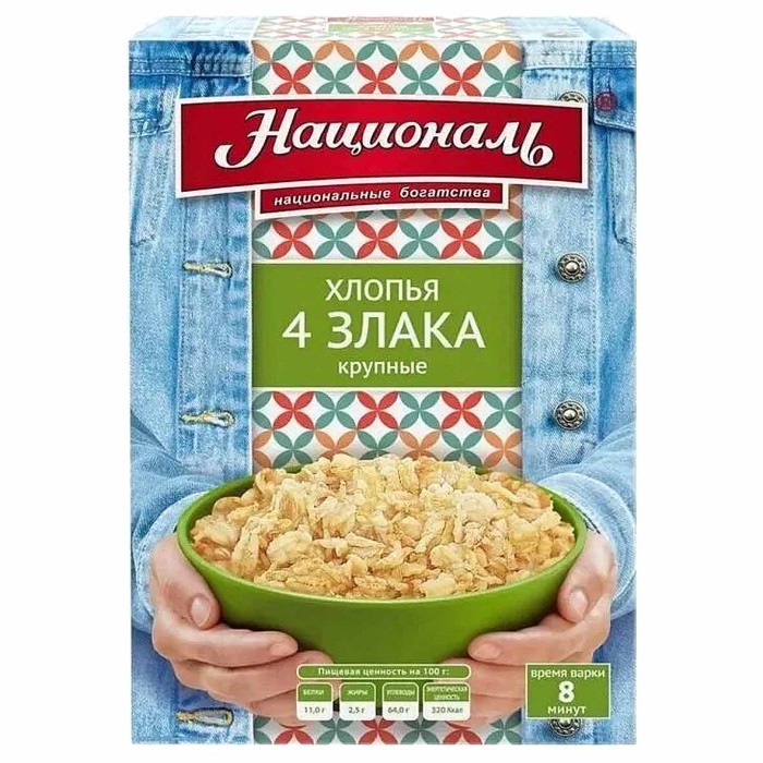 Хлопья Националь 4 злака крупные 400гр к/у