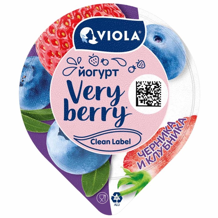 Йогурт Viola Черника-клубника 2,6% 180гр пэт