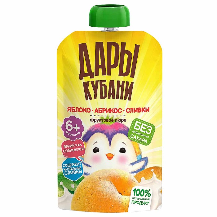 Пюре Дары Кубани яблоко-абрикос-сливки с 6мес 90гр д/п