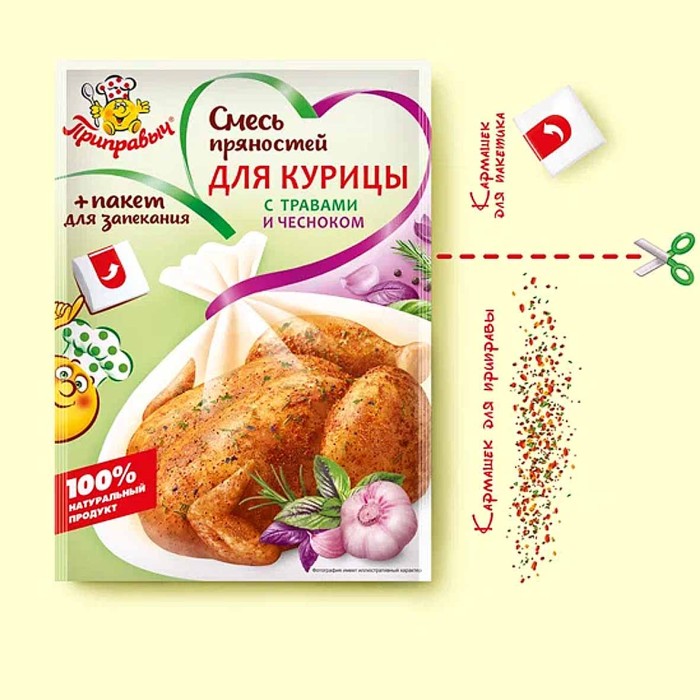 Смесь пряностей Приправыч курица с травами и чесноком с пакетом для запекания 30гр м/у
