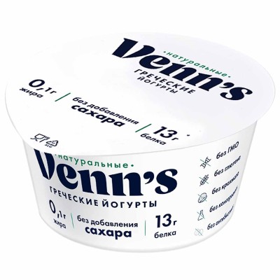 Йогурт Venns греческий без сахара 0,1% 130гр пэт