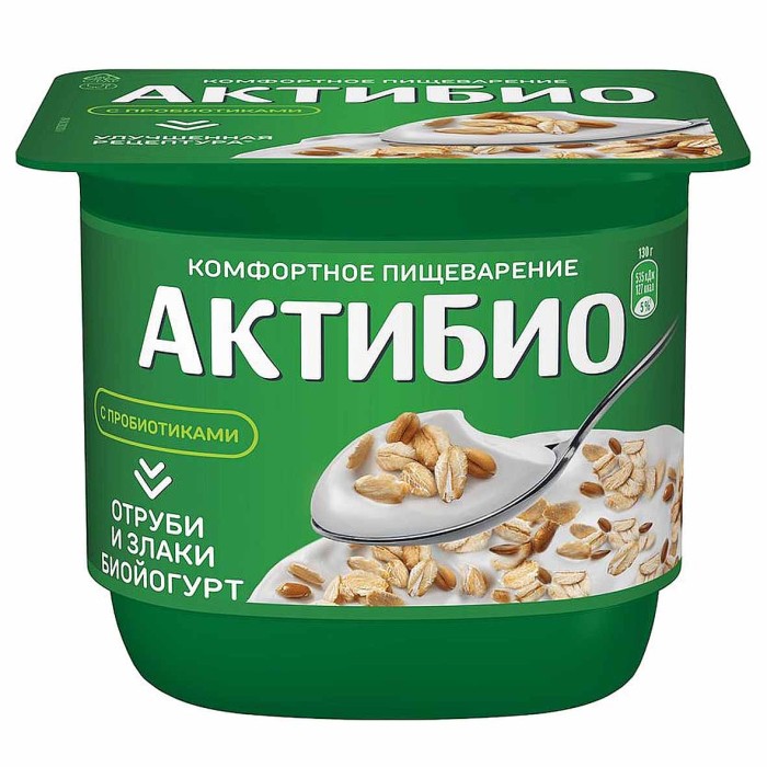 Биойогурт Актибио натуральный отруби и злаки 2,9% 130гр пэт