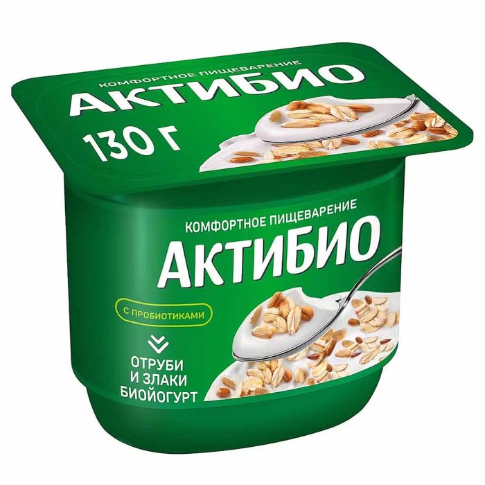 Биойогурт Актибио натуральный отруби и злаки 2,9% 130гр пэт