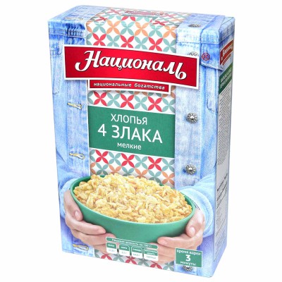 Хлопья Националь 4 злака мелкие 400гр к/у