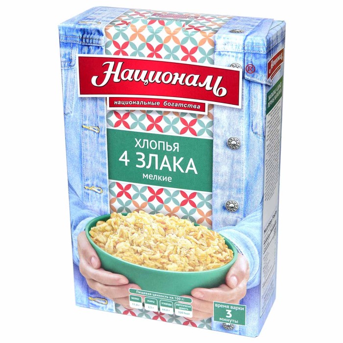 Хлопья Националь 4 злака мелкие 400гр к/у