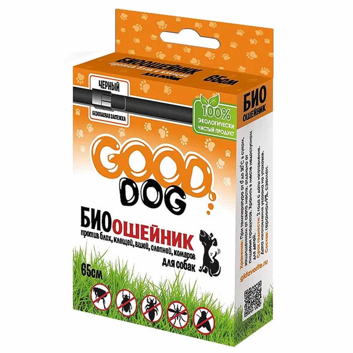 Биоошейник для кошек Good Dog черный от блох и клещей 65см арт04101