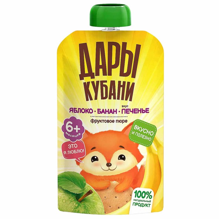 Пюре Дары Кубани яблоко-банан-печенье с 6мес 90гр д/п