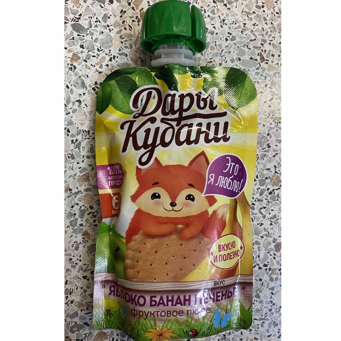 Пюре Дары Кубани яблоко-банан-печенье с 6мес 90гр д/п