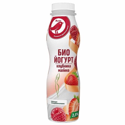 Биойогурт питьевой Ашан клубника-малина 2,5% 290гр пэт