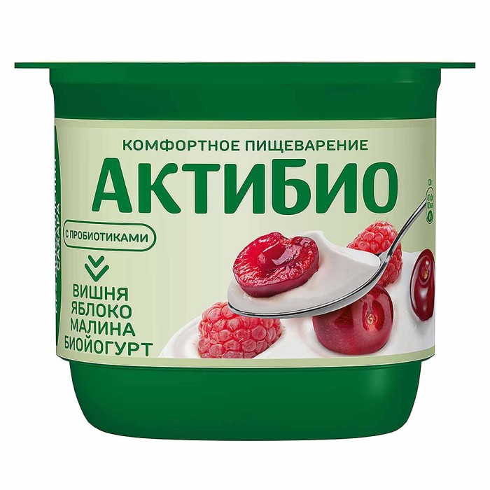 Биойогурт Актибио натуральный вишня-яблоко-малина 2,9% 130гр пэт