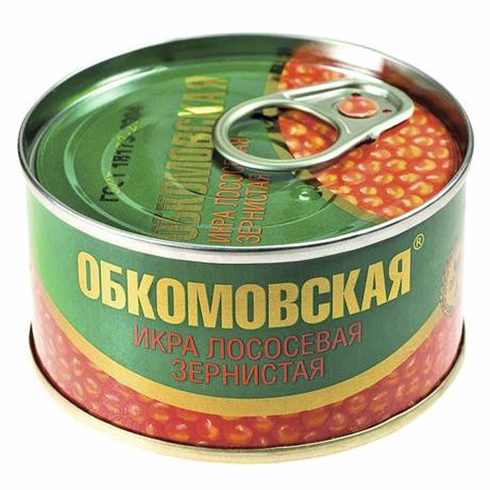 Икра Обкомовская зернистая лососевая горбуши 100гр ж/б