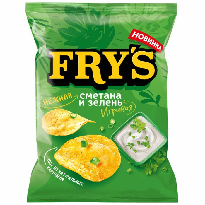 Чипсы Fry's вкус сметана и зелень 70гр м/у