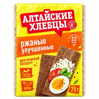 Хлебцы Алтайские ржаные улучшеные 75гр м/у
