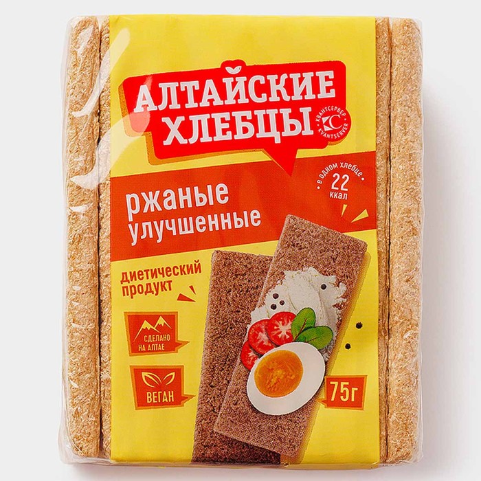 Хлебцы Алтайские ржаные улучшеные 75гр м/у