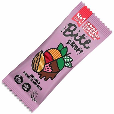 Батончик Bite Crispy Миндаль-Клубника в темном шоколаде 45гр