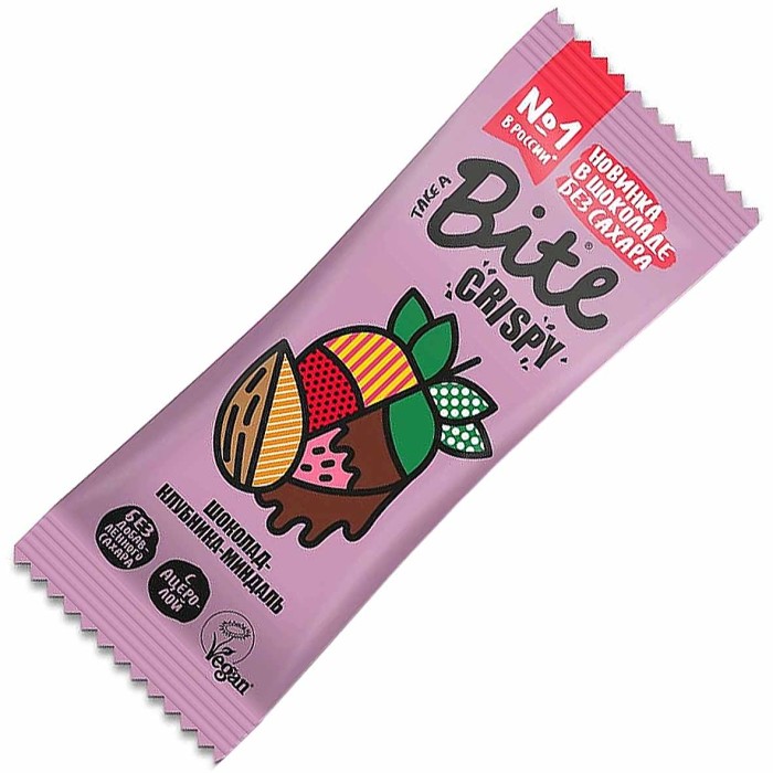 Батончик Bite Crispy Миндаль-Клубника в темном шоколаде 45гр