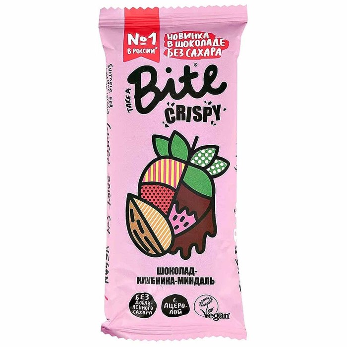 Батончик Bite Crispy Миндаль-Клубника в темном шоколаде 45гр