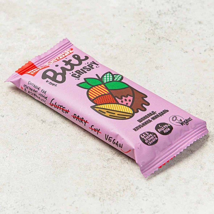 Батончик Bite Crispy Миндаль-Клубника в темном шоколаде 45гр