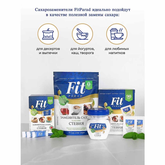 Заменитель сахара FitParad стевия №8 250гр д/п