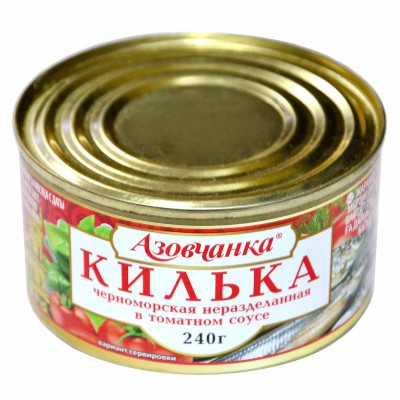 Килька Азовчанка черноморская неразделаная в томатном соусе 240гр ж/б