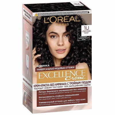 Краска для волос Loreal Exellence 1U Универсал.черный 110гр к/у