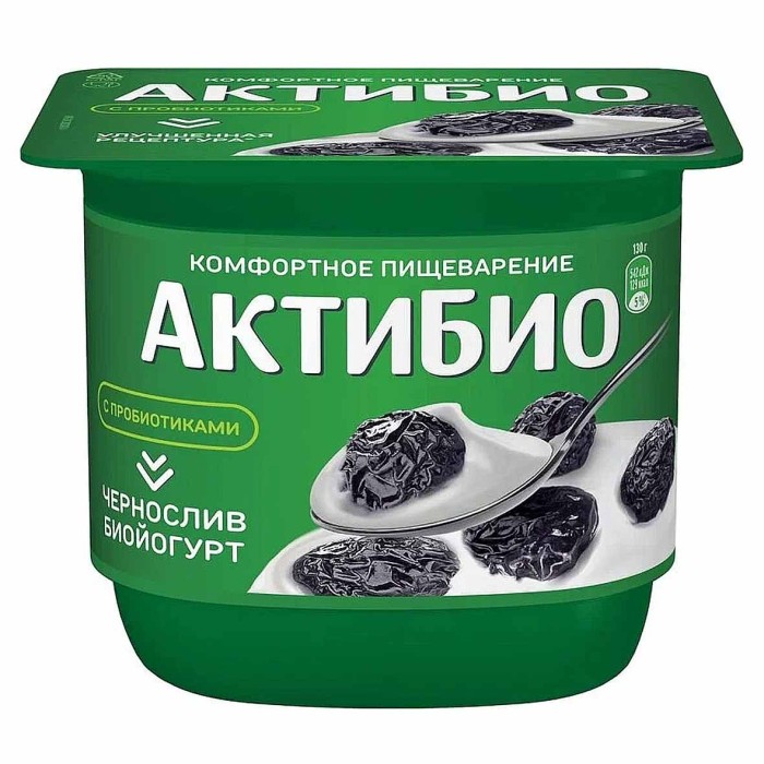 Биойогурт Актибио натуральный чернослив 2,9% 130гр пэт